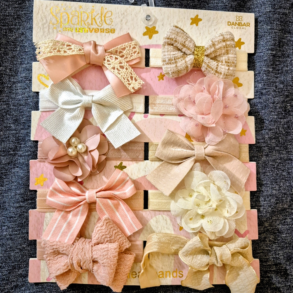 10 PC Kids Sparkle Hair Bow Set - Pinks, Creams, Neutrals - NWOT